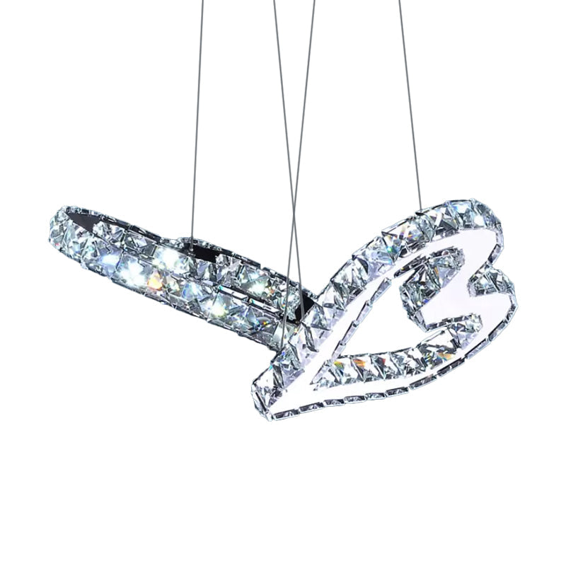 Heart Pendant Crystal LED Ceiling Lamp in Stainless Steel with Warm/White Light for Modern Bedrooms