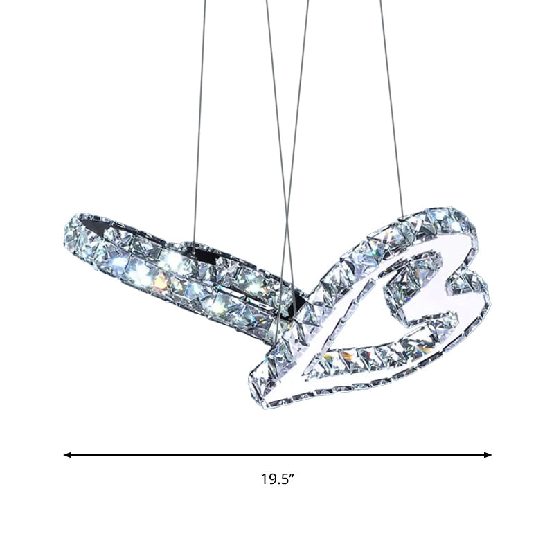 Heart Pendant Crystal LED Ceiling Lamp in Stainless Steel with Warm/White Light for Modern Bedrooms