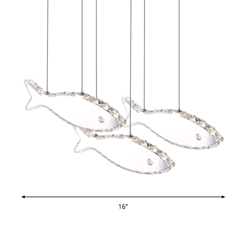 Fish Multi Pendant Crystal Hanging Lamp Kit- Stainless Steel, Warm/White Light