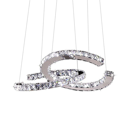 Simplicity LED Hanging Ceiling Lamp - Stainless-Steel C-Shape Multi Pendant with Crystal Shade - Warm/White Light