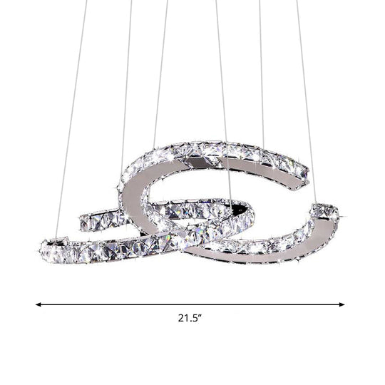Simplicity LED Hanging Ceiling Lamp - Stainless-Steel C-Shape Multi Pendant with Crystal Shade - Warm/White Light