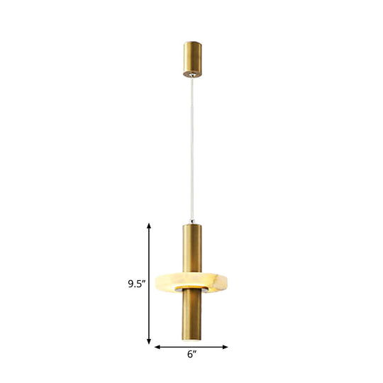 Modern Aluminum LED Pendant Light Fixture in Gold with Marble Ring Deco - Elegant Dining Room Hanging Light
