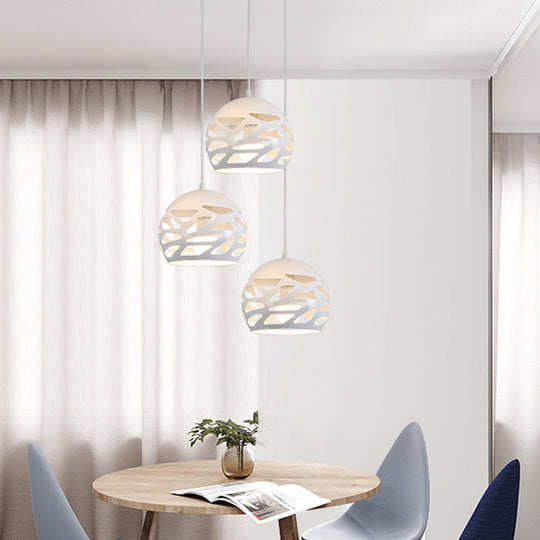 White Multi-Pendant Ceiling Lamp with Metallic Shades
