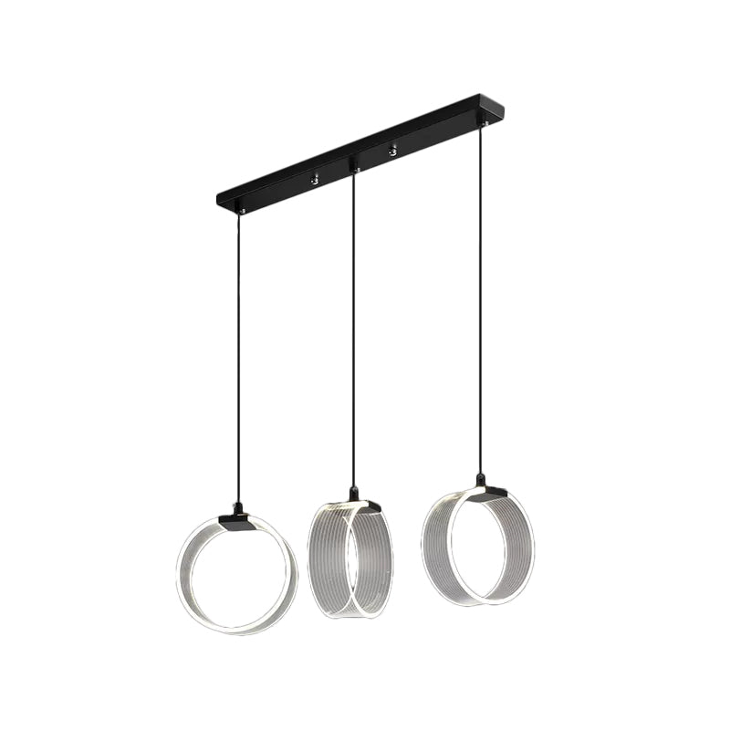 Retro Acrylic Circle Pendant Light with 3 Bulbs - Black Multi Suspension Lighting