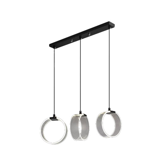 Retro Acrylic Circle Pendant Light with 3 Bulbs - Black Multi Suspension Lighting