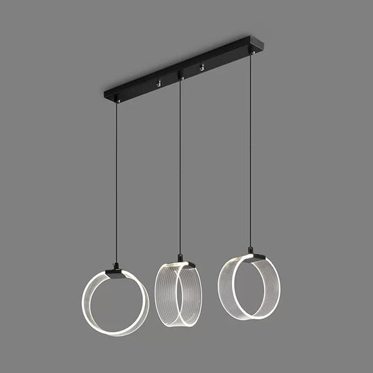 Retro Acrylic Circle Pendant Light with 3 Bulbs - Black Multi Suspension Lighting