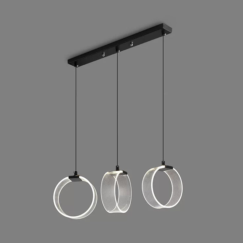 Retro Acrylic Circle Pendant Light with 3 Bulbs - Black Multi Suspension Lighting
