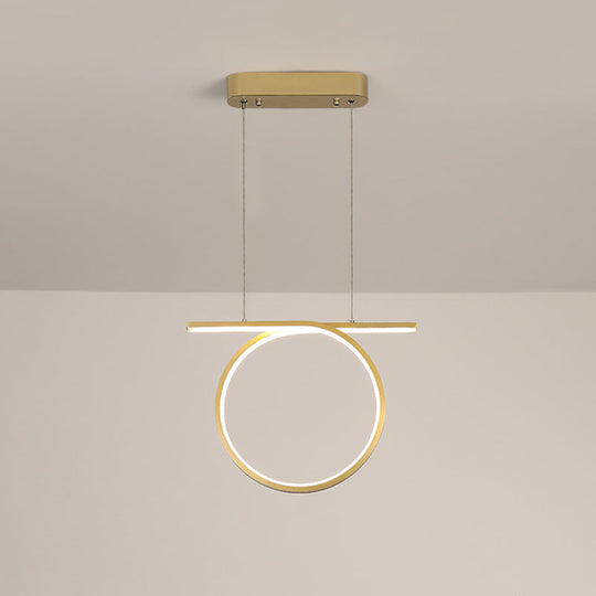 Sleek Gold Round Hanging Lamp Kit - Simplicity LED Metal Suspended Fixture, Warm/White Light
