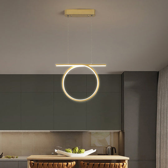 Sleek Gold Round Hanging Lamp Kit - Simplicity LED Metal Suspended Fixture, Warm/White Light