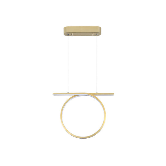 Sleek Gold Round Hanging Lamp Kit - Simplicity LED Metal Suspended Fixture, Warm/White Light