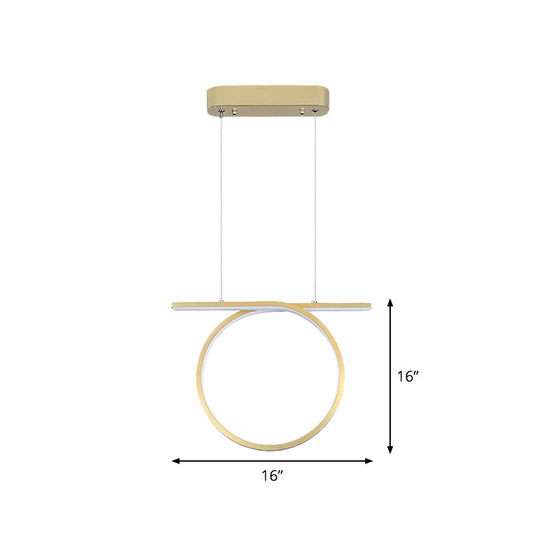 Sleek Gold Round Hanging Lamp Kit - Simplicity LED Metal Suspended Fixture, Warm/White Light