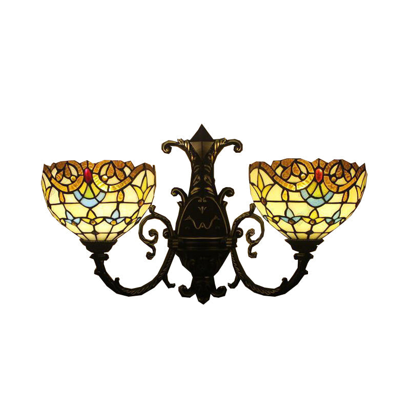 Baroque-Style Stained Glass Double Wall Sconce Lamp in Brown/Blue - Perfect for Dining Room Décor!