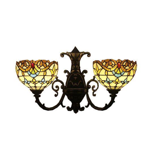 Baroque-Style Stained Glass Double Wall Sconce Lamp in Brown/Blue - Perfect for Dining Room Décor!