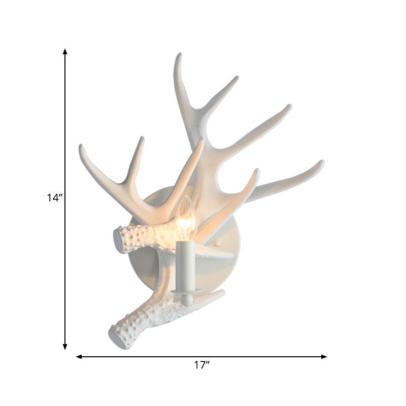 Rustic Antlers Wall Lamp: Resin Single Bulb Sconce Light in White Finish for Lodge Villa