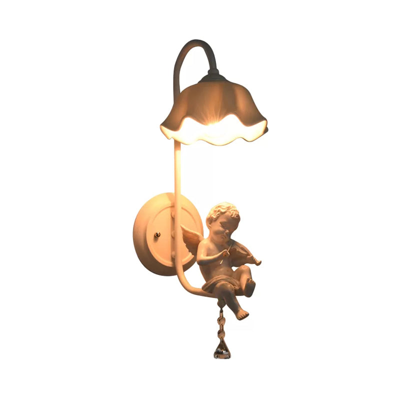 Contemporary Angel Wall Light with 1-Light Metal Sconce for Bathroom - White