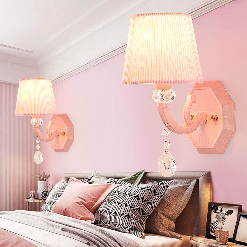 Pink Fabric and Crystal Wall Sconce for Girls' Bedrooms or Kids' Rooms