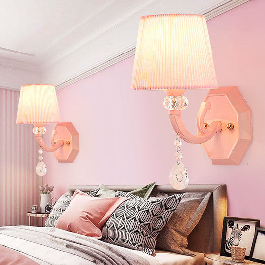 Pink Fabric and Crystal Wall Sconce for Girls' Bedrooms or Kids' Rooms