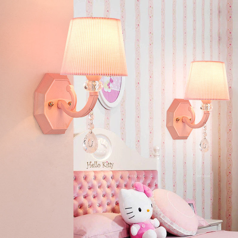 Pink Fabric and Crystal Wall Sconce for Girls' Bedrooms or Kids' Rooms