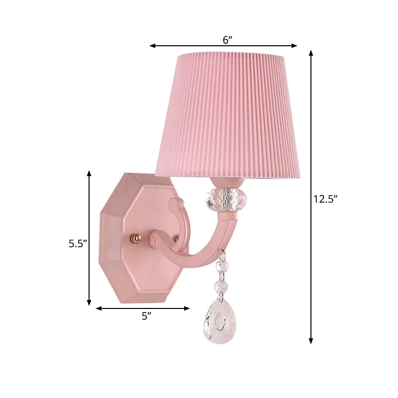 Pink Fabric and Crystal Wall Sconce for Girls' Bedrooms or Kids' Rooms