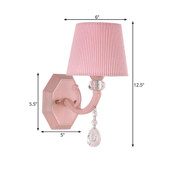 Pink Fabric and Crystal Wall Sconce for Girls' Bedrooms or Kids' Rooms