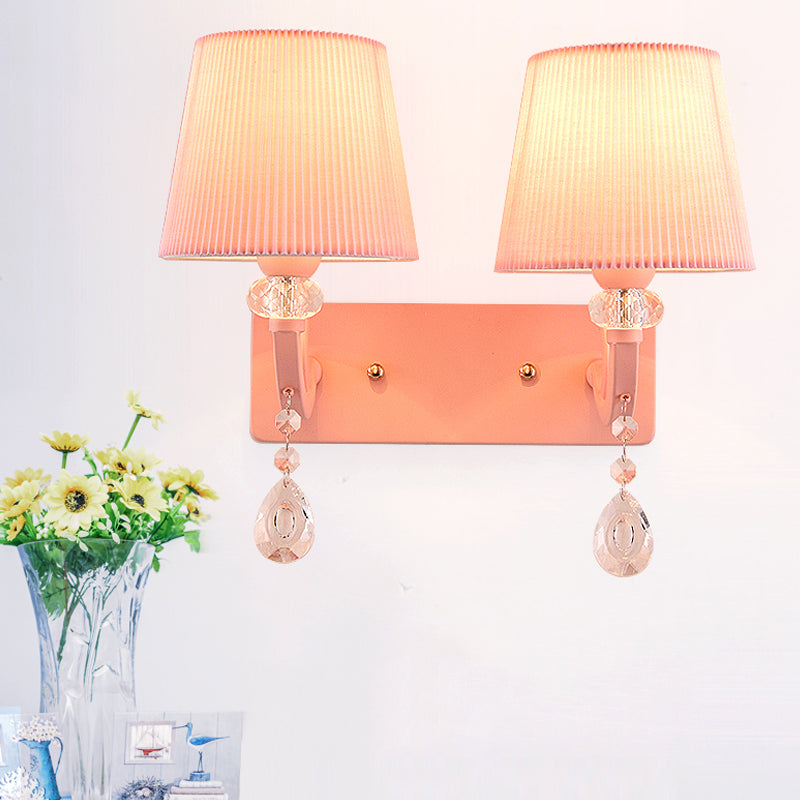 Pink Fabric and Crystal Wall Sconce for Girls' Bedrooms or Kids' Rooms