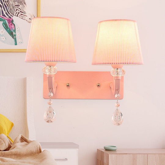 Pink Fabric and Crystal Wall Sconce for Girls' Bedrooms or Kids' Rooms