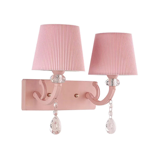 Pink Fabric and Crystal Wall Sconce for Girls' Bedrooms or Kids' Rooms