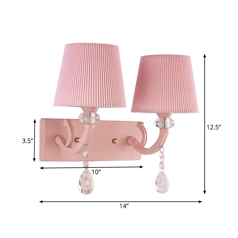 Pink Fabric and Crystal Wall Sconce for Girls' Bedrooms or Kids' Rooms