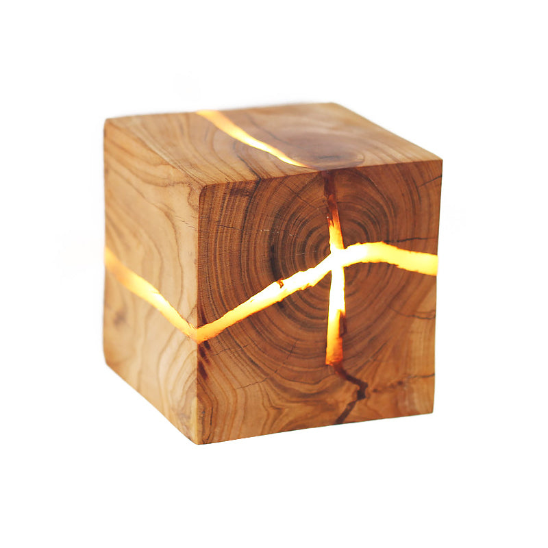 Rustic Cracked Cube Wall Light Wood Sconce for Kids Bedroom and Nursing Room