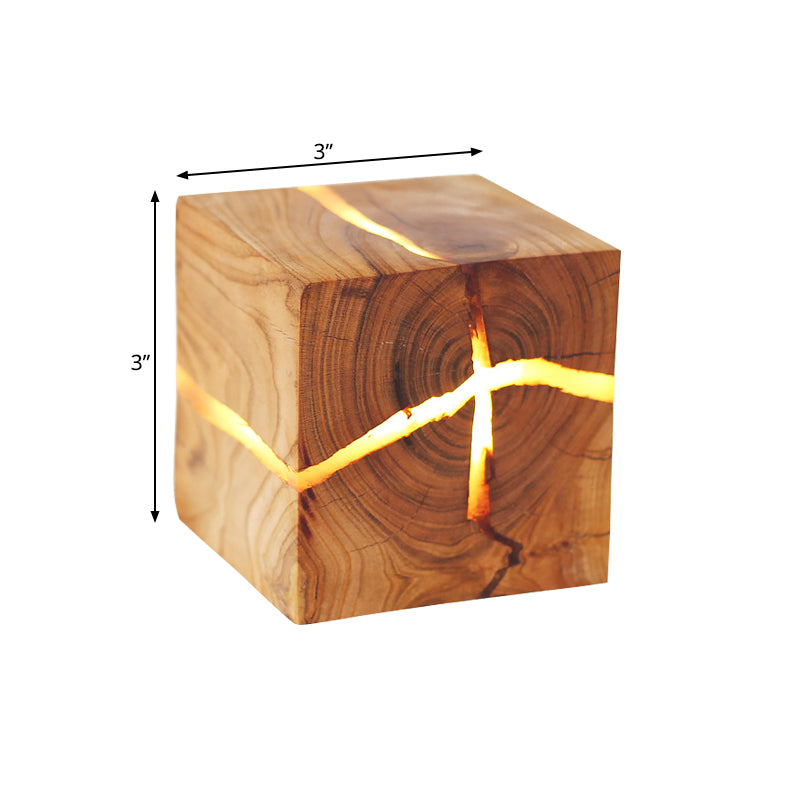 Rustic Cracked Cube Wall Light Wood Sconce for Kids Bedroom and Nursing Room