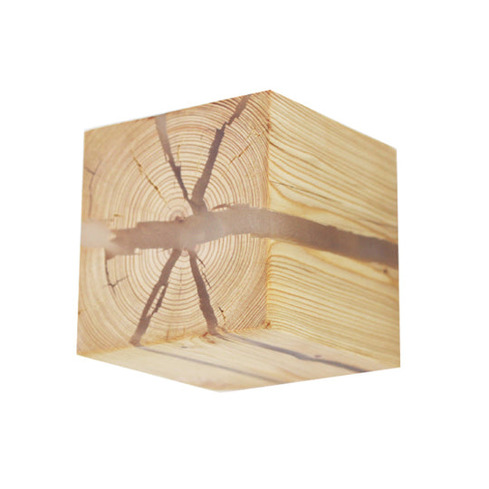 Rustic Cracked Cube Wall Light Wood Sconce for Kids Bedroom and Nursing Room