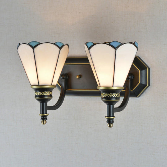 Stained Glass Wall Mount Light with Traditional Cone Design - Ideal for Kitchen - 2 Heads