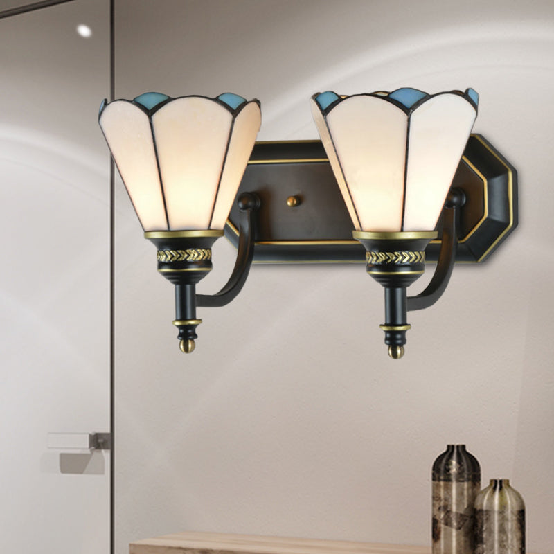 Stained Glass Wall Mount Light with Traditional Cone Design - Ideal for Kitchen - 2 Heads