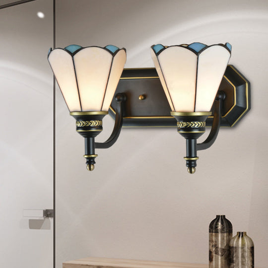 Stained Glass Wall Mount Light with Traditional Cone Design - Ideal for Kitchen - 2 Heads