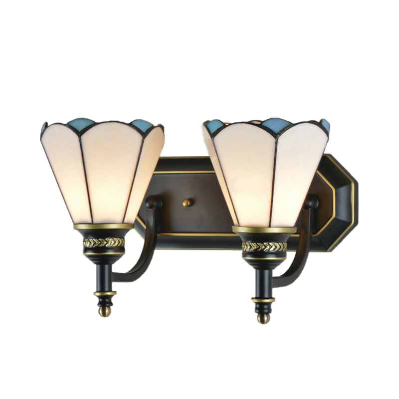 Stained Glass Wall Mount Light with Traditional Cone Design - Ideal for Kitchen - 2 Heads