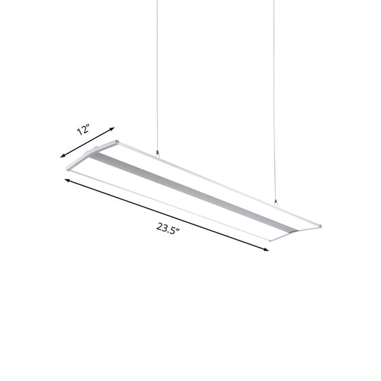 Modern Metal LED Pendant Lighting, Silver Rectangular Hanging Ceiling Lamp with White Acrylic Diffuser - 23.5"/47" Wide