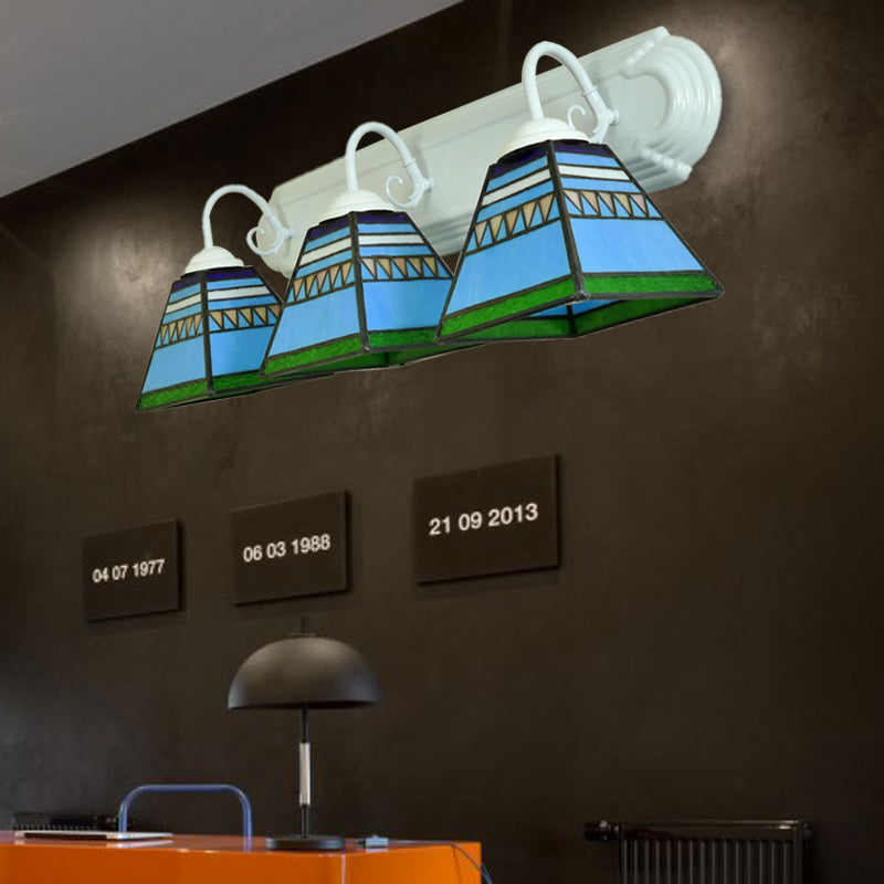 Mission Style Stained Glass Pyramid Wall Mount Light with 3 Lights - Pink/Orange/Blue