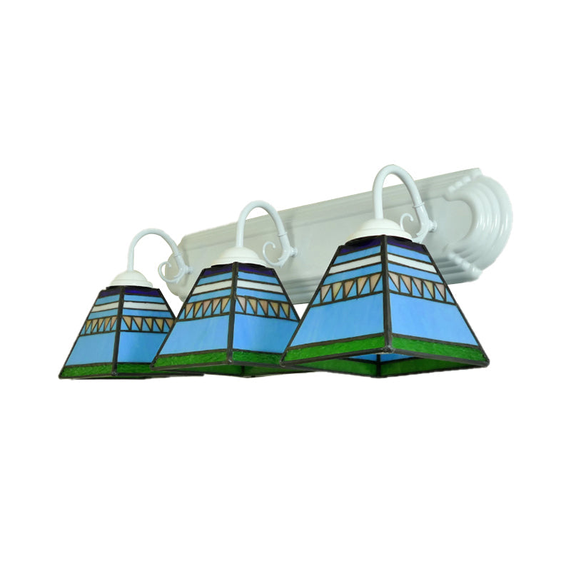 Mission Style Stained Glass Pyramid Wall Mount Light with 3 Lights - Pink/Orange/Blue
