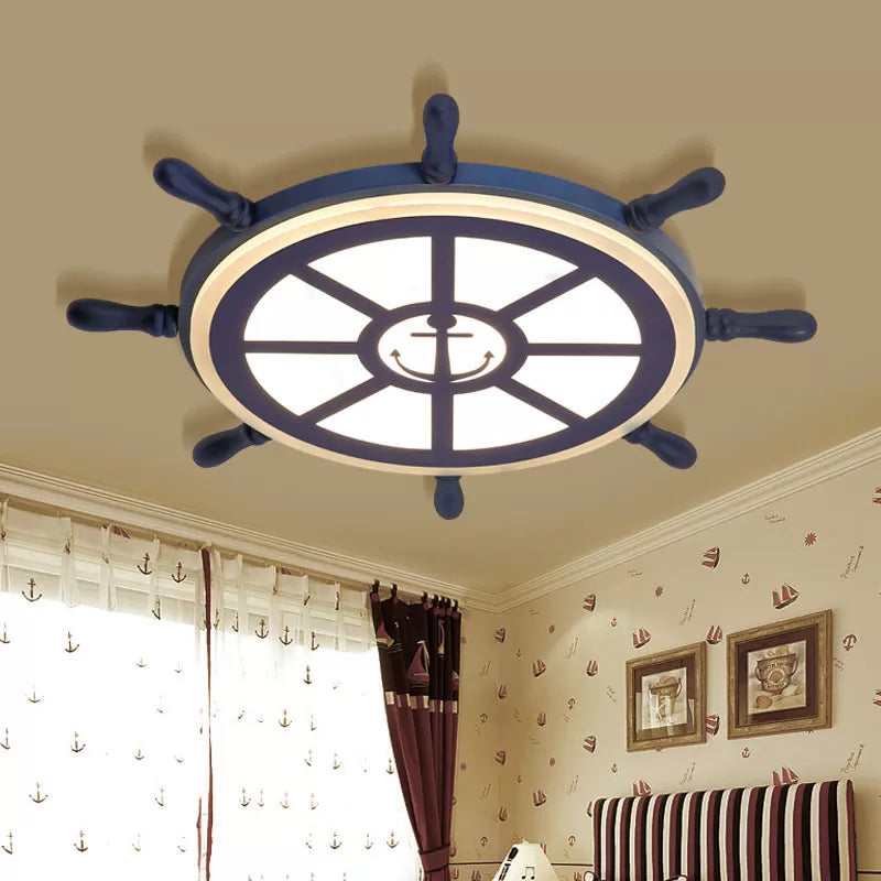 Blue Acrylic Flush Mount Nautical Style Ceiling Lamp - Slim Rudder Design for Kids' Bedrooms