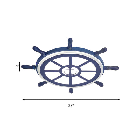 Blue Acrylic Flush Mount Nautical Style Ceiling Lamp - Slim Rudder Design for Kids' Bedrooms