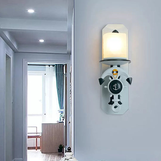 Blue Antique Style Milk Glass Cylinder Wall Light with Anchor Deco Sconce for Front Door