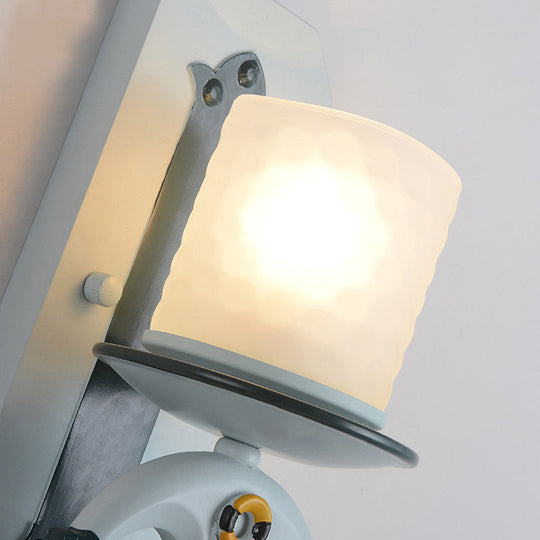 Blue Antique Style Milk Glass Cylinder Wall Light with Anchor Deco Sconce for Front Door