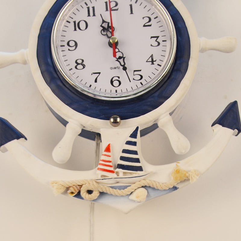 White Glass Bell Sconce Light with Anchor Clock - Mediterranean Wall Lamp for Hotels