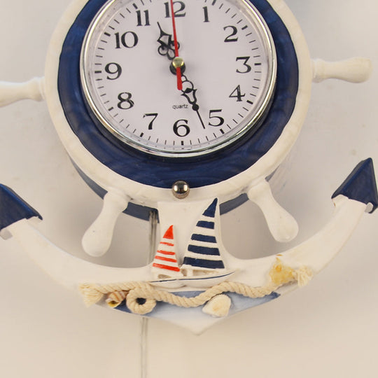 White Glass Bell Sconce Light with Anchor Clock - Mediterranean Wall Lamp for Hotels