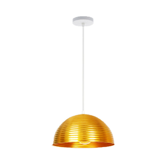 Contemporary Dome Shade Pendant Light - Ruffle Single Head Metal Pendant, Red/Yellow/Blue - Available in 12"/16"/19.5" Width