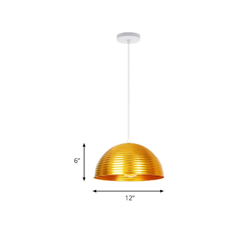 Contemporary Dome Shade Pendant Light - Ruffle Single Head Metal Pendant, Red/Yellow/Blue - Available in 12"/16"/19.5" Width