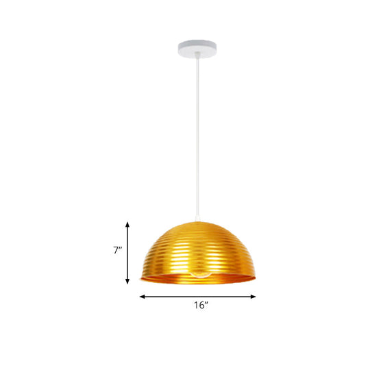 Contemporary Dome Shade Pendant Light - Ruffle Single Head Metal Pendant, Red/Yellow/Blue - Available in 12"/16"/19.5" Width