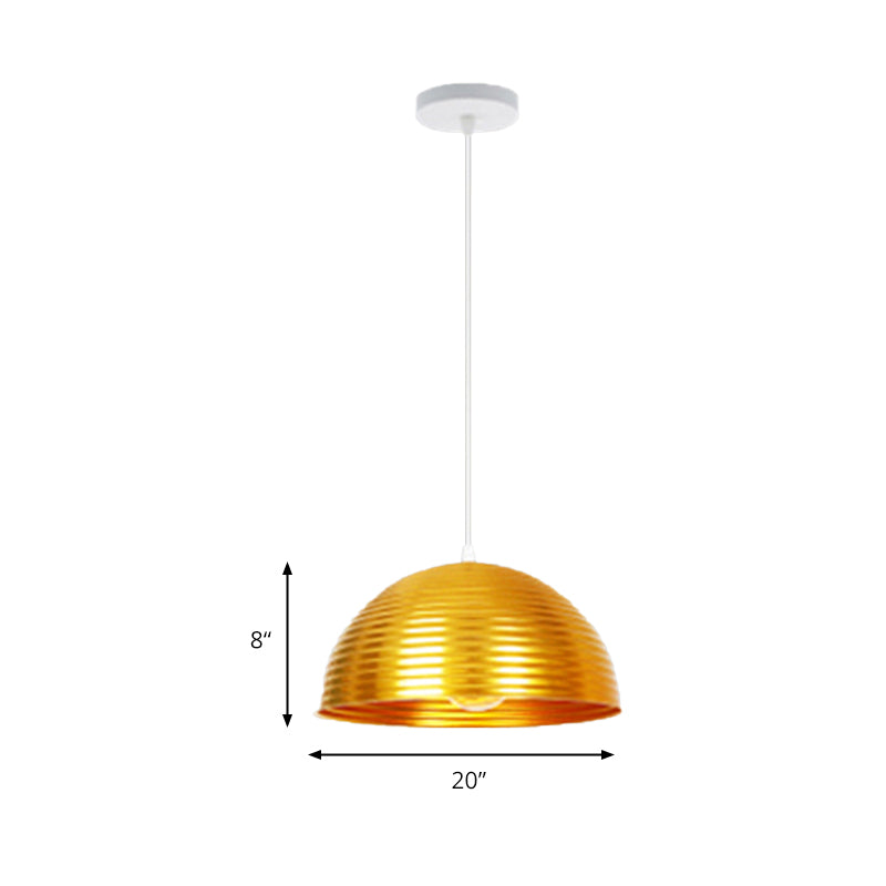 Contemporary Dome Shade Pendant Light - Ruffle Single Head Metal Pendant, Red/Yellow/Blue - Available in 12"/16"/19.5" Width