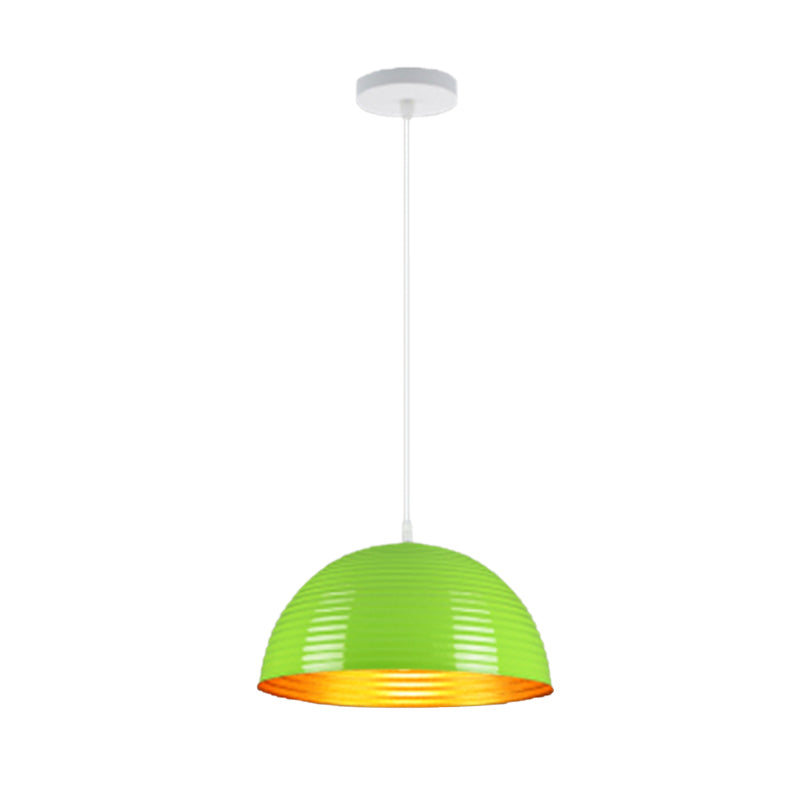 Contemporary Dome Shade Pendant Light - Ruffle Single Head Metal Pendant, Red/Yellow/Blue - Available in 12"/16"/19.5" Width