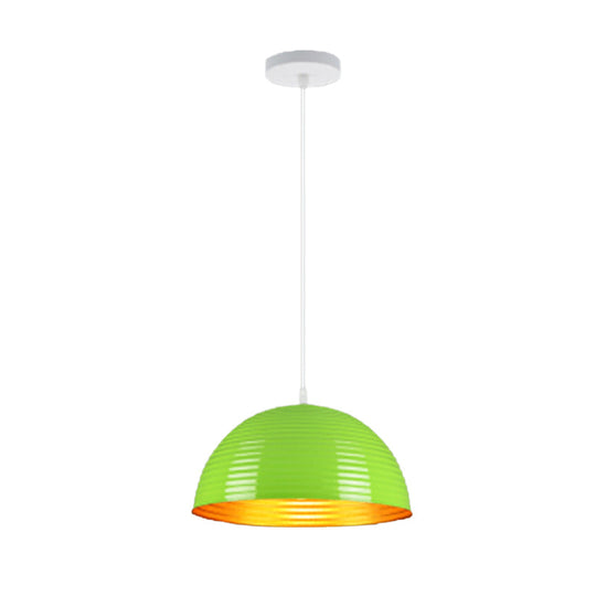 Contemporary Dome Shade Pendant Light - Ruffle Single Head Metal Pendant, Red/Yellow/Blue - Available in 12"/16"/19.5" Width
